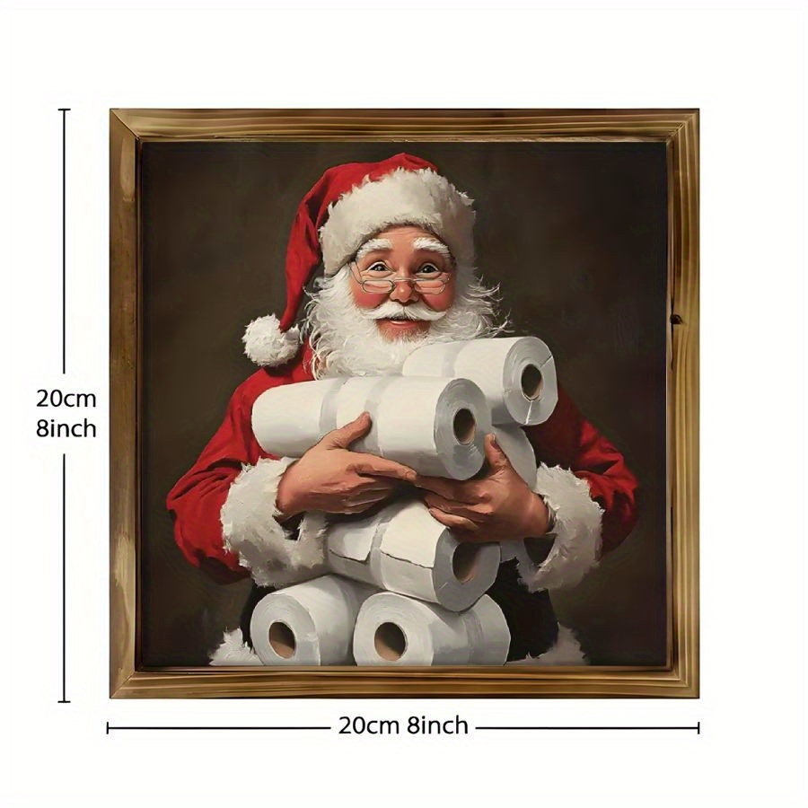 2d Flat, Santa Holding Toilet Paper Stack - Retro Oil Painting Style Desktop Plaque Suitable For Bathroom, Living Room, Office - Funny Christmas Decor & Wooden Sign, 2d Flat