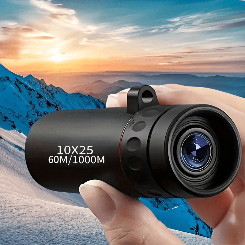 Telescopio Monocular Compacto de Alta Potencia - 10X25 Aumento y Lente Objetivo, Telescopio Ligero de Bolsillo con Agarre Antideslizante para Observación de Aves, Caza, Astronomía, Deportes, Viajes - Construcción Duradera en Goma (), Óptica Portátil, Diseño Texturizado