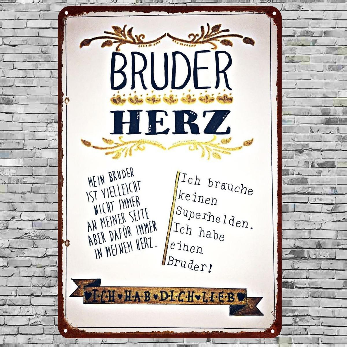 Image of 1pc Heart Iron Wall Art Sign With German Quote "my Brother Is Friend" - German Text Brother Sign, Gift For, Room Decor 8×12 Inch, 2d Flat, Perfect For Room Decor
