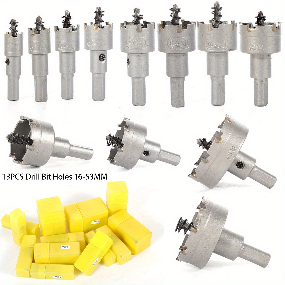E-shop 13-teiliges 16-53mm TCT-Bohrer-Set mit Spitze und Lochsäge für Edelstahl, Metalllegierungen