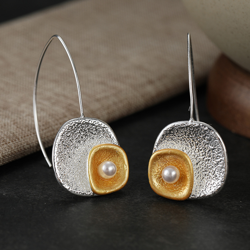 Stylish White Round Double Layer Irregular Pendant Earrings, Handmade