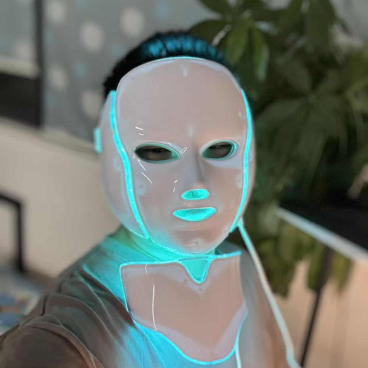 Seven Color LED Facial and Neck Care Tool – Cordless with Tether, 7-Color Light for relax Device for Collagen Boosting, Sensitive Light Beige Safe, Plug-in Design (US Plug) 100-240V, for all Light Beige Types, Home Spa & Skincare Routine