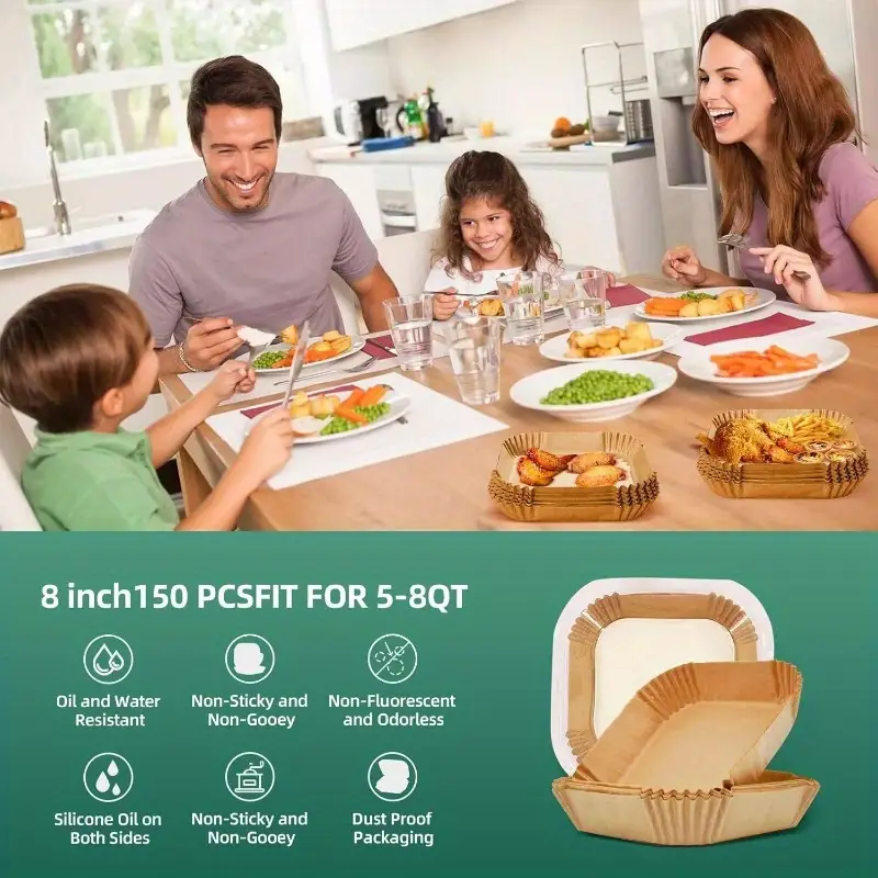 110pcs of non stick oil resistant parchment paper for air fryers 8 inch disposable square baking sheets Product details 3