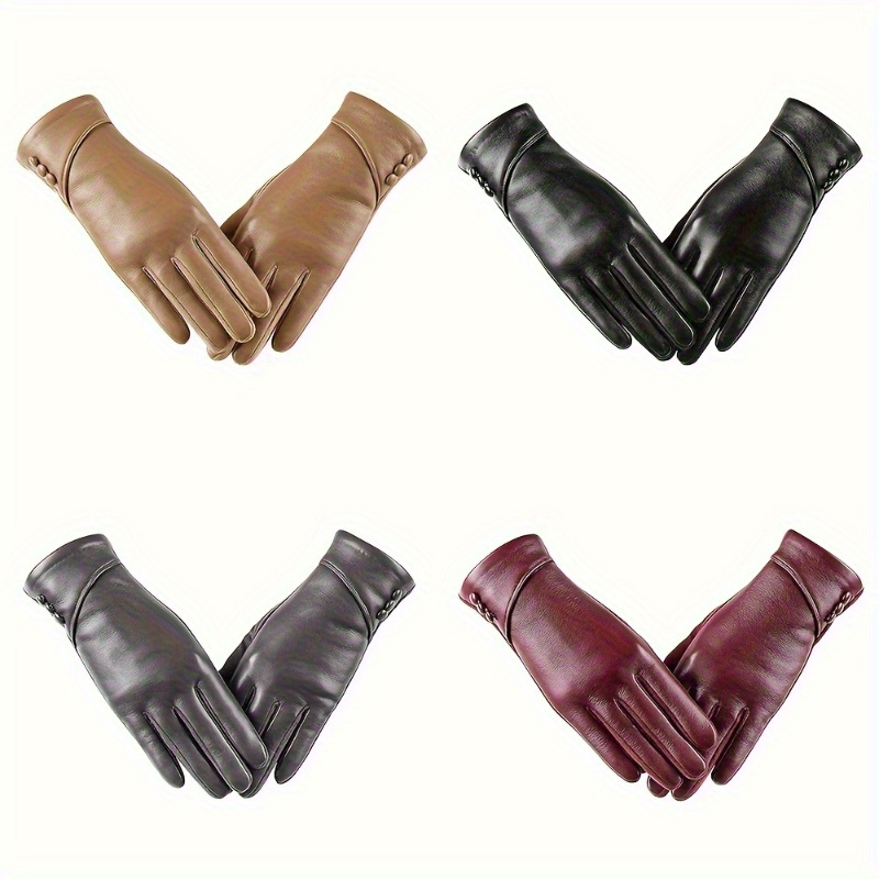 

Set Of Color Genuine Leather Gloves, Short Style With Soft Fleece Lining, Warm And Touch Screen Compatible, For Autumn And Winter To Hands Warm With Separated Fingers.