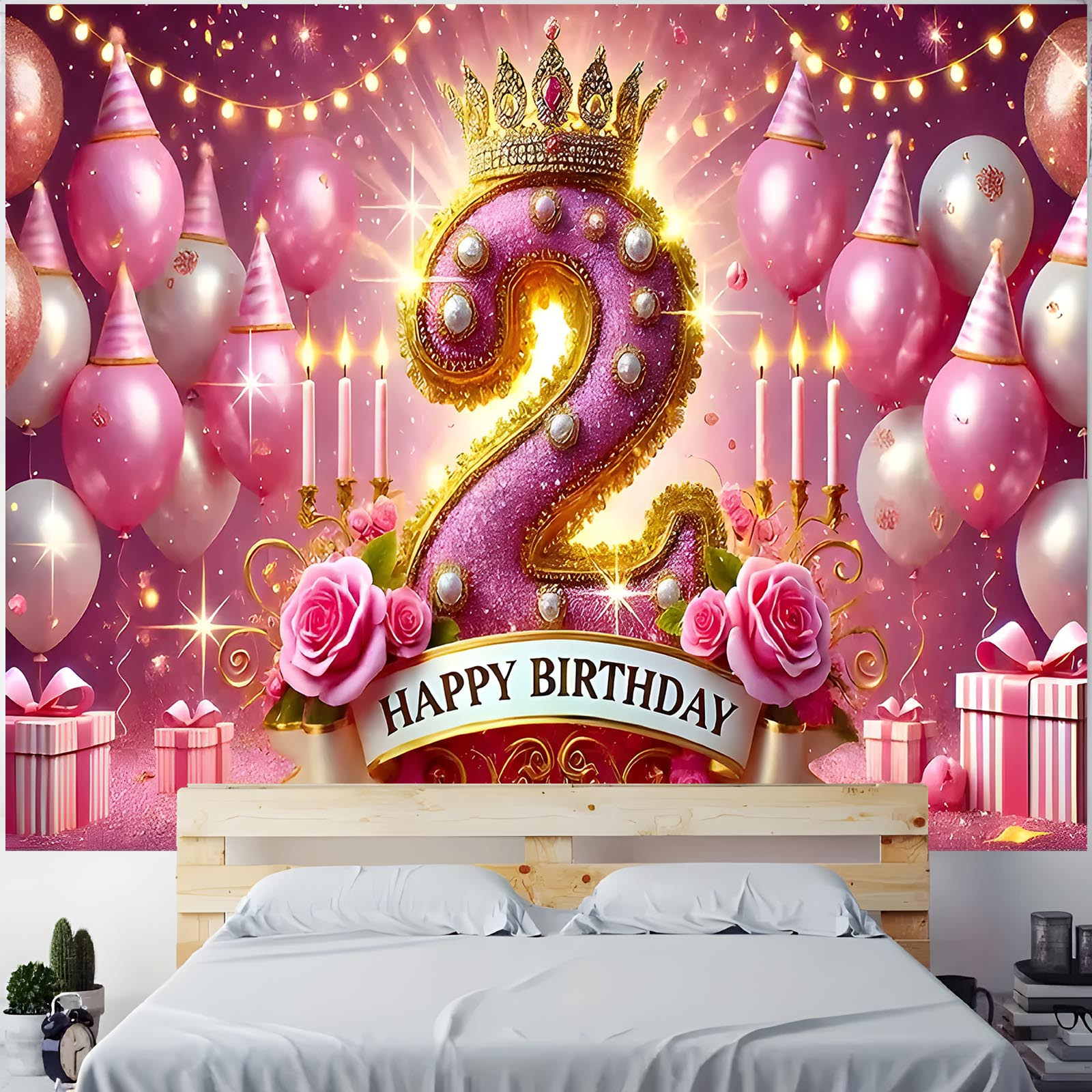 

1pc Polyester Backdrop Banner, Elegant Party Decoration With Crown & Roses, Indoor/outdoor Wall Decor For Live Streaming, Anniversary, Garden, Yard