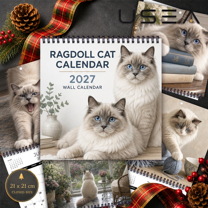 TEMU Calendario da parete 2027 Calendario da parete Gatto Ragdoll 2027, Agenda mensile 12 mesi, Calendario da appendere a spirale a filo con grandi