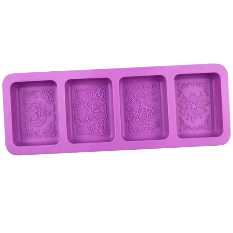 TEMU Moldes de silicona antiadherentes 3D, resistentes a altas temperaturas, 4 cavidades con diferentes patrones, para horno y refrigerador,