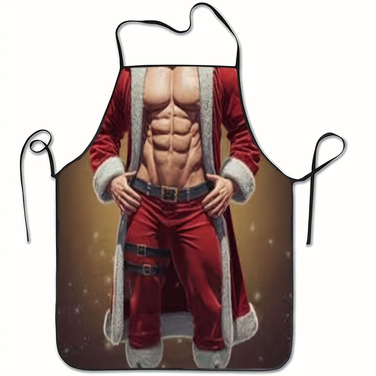 TEMU 1pc Fun Santa Claus Print Apron With Adjustable Ties - Unisex & Suitable For Baking, Bbq, Parties, Haircutting - Apron For Christmas, Easter,