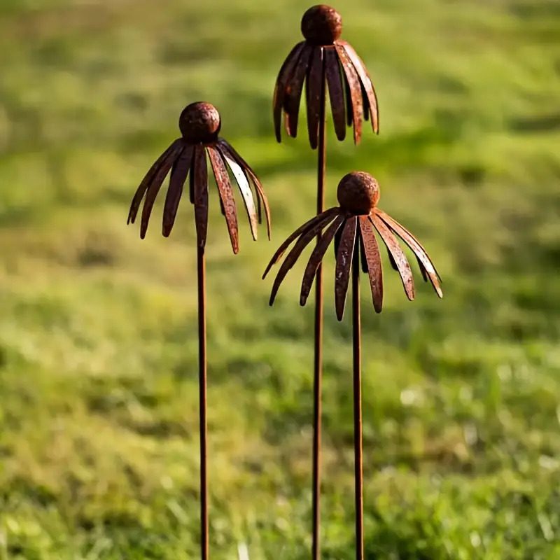 TEMU A Rusty Flower-shaped Garden Stake, A Decorative Lawn Ornament For The Garden, An Outdoor Courtyard Wind Chime, A Decorative Piece For Flower Pots, A Gift For Her