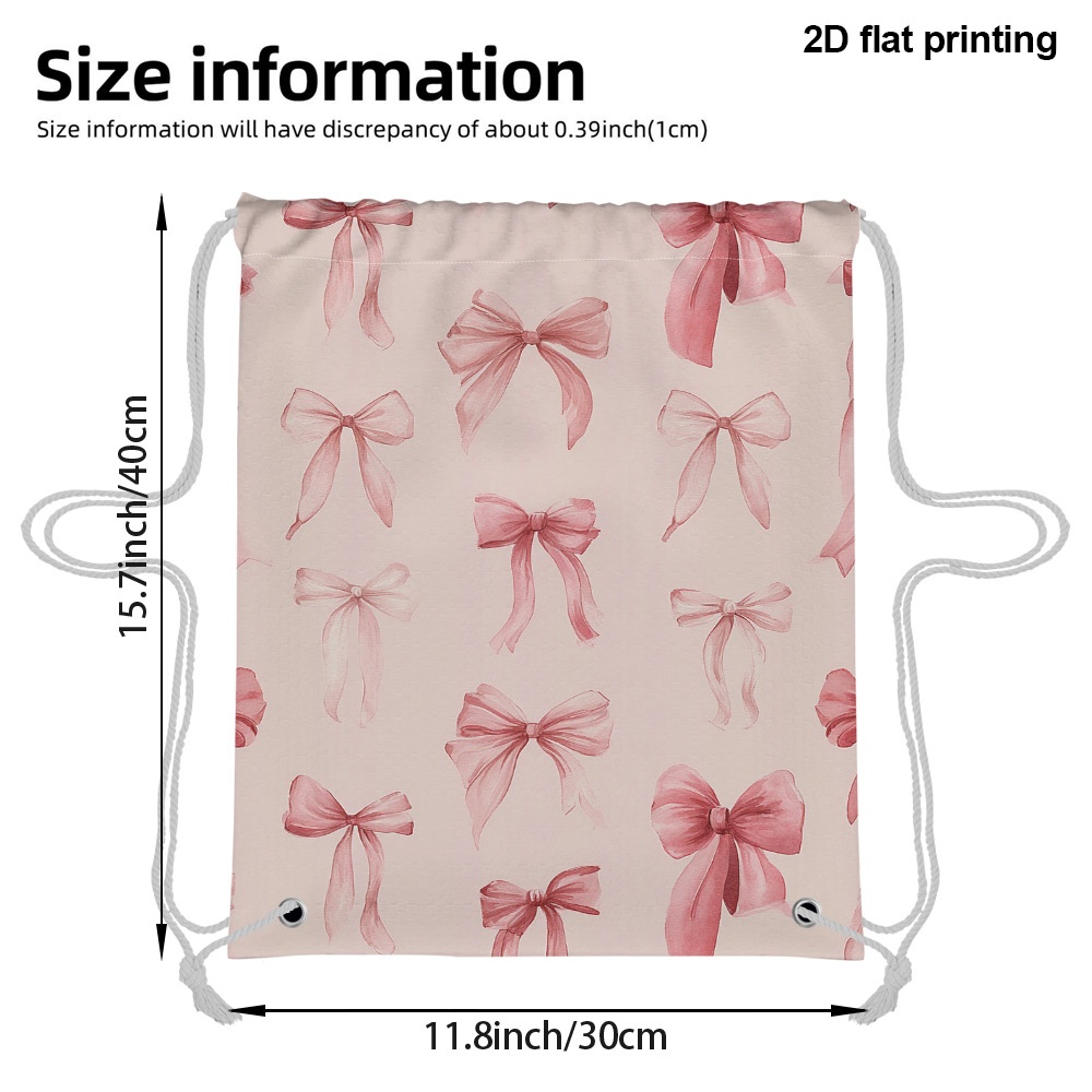 TEMU 1pc 2d Flat Printing Bows Motif Drawstring Gym Sack, Compact And Adjustable For Daily Use, Outdoor Activities And Travel, 2d Flat