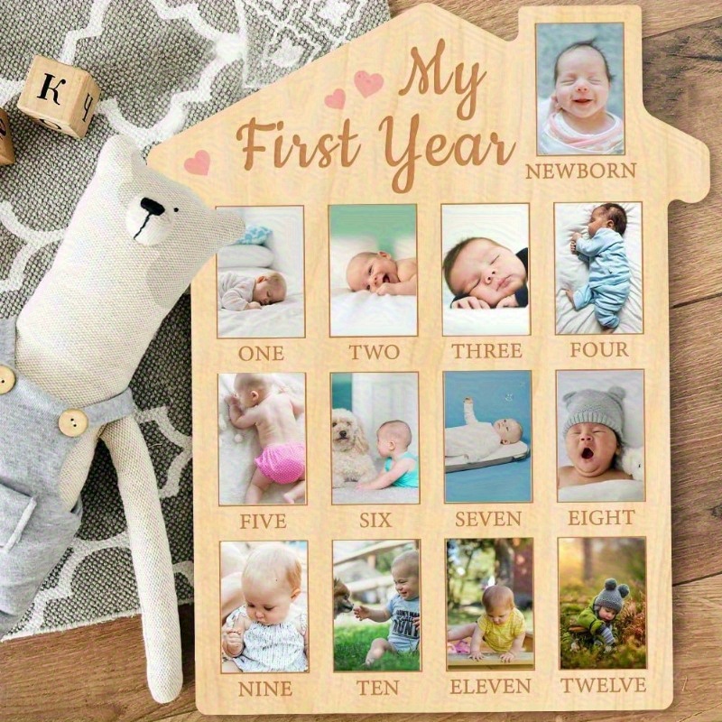 2d flat 2d flat first year baby growth photo display wooden board 12 month newborn milestone photo frame unisex child keepsake photo frame 1st birthday party nursery decor   gift   shape 2d flat