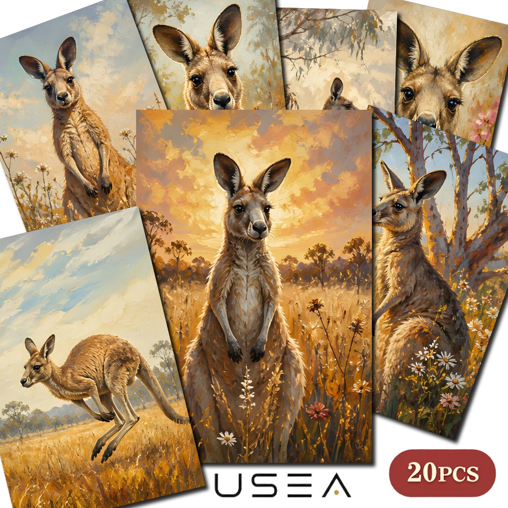 TEMU 20pcs Australian Kangaroo Postcards Suitable For Scrapbooking And Crafting - Vintage Suitable For Scrapbooking, Thank You Cards, Invitations,