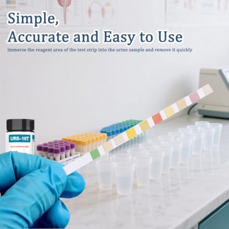 100pcs URS-10T Urine Test Strips Kit - Grade UTI Test Strips for home Use with Nitrite, pH & WBC Monitoring, Ketone Body Testing for Diabetic Care, Kidney Health, and Ketosis Tracking - Rapid Results with Color Chart