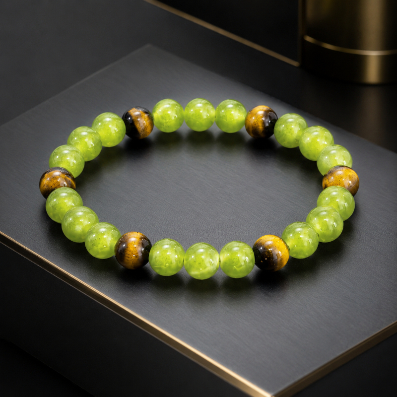 Green and Yellow Tiger's Eye Beads Bracelet, Gift Choice