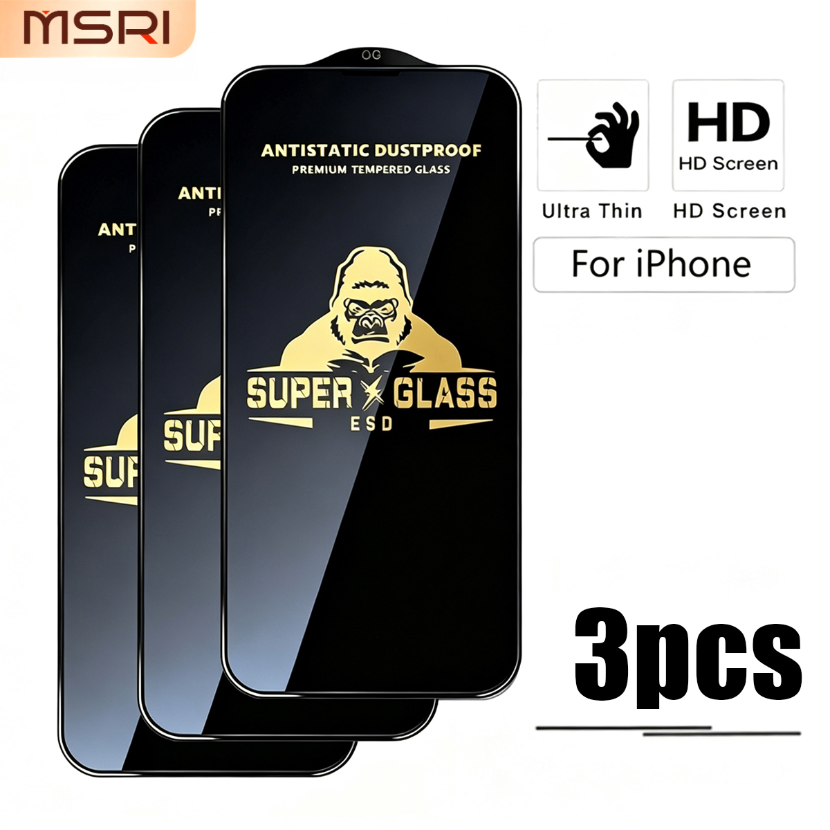 TEMU Lot de 3 (Film HD Diamant Jaune) Protecteur d'écran en verre trempé , compatible avec iPhone 13/14/15/16/17/Pro/Pro Max et iPhone Duo/18 Pro/18