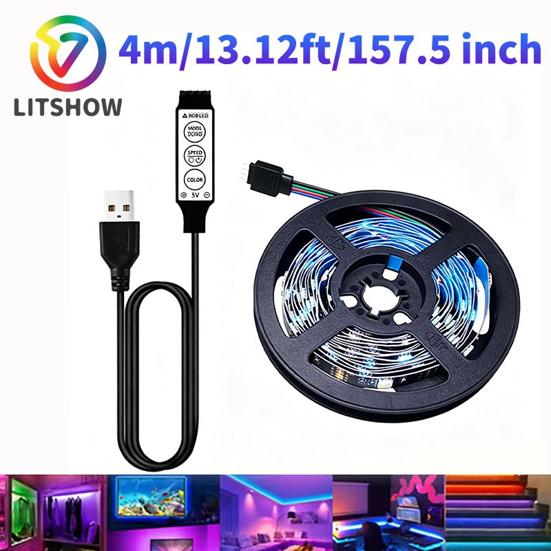 LITSHOW 5050 RGB LED Strip Light with 24-Key IR Remote, 16 Colors And  , USB Powered Dimmable Tape for Bedroom TV Backlight Party Home Decor