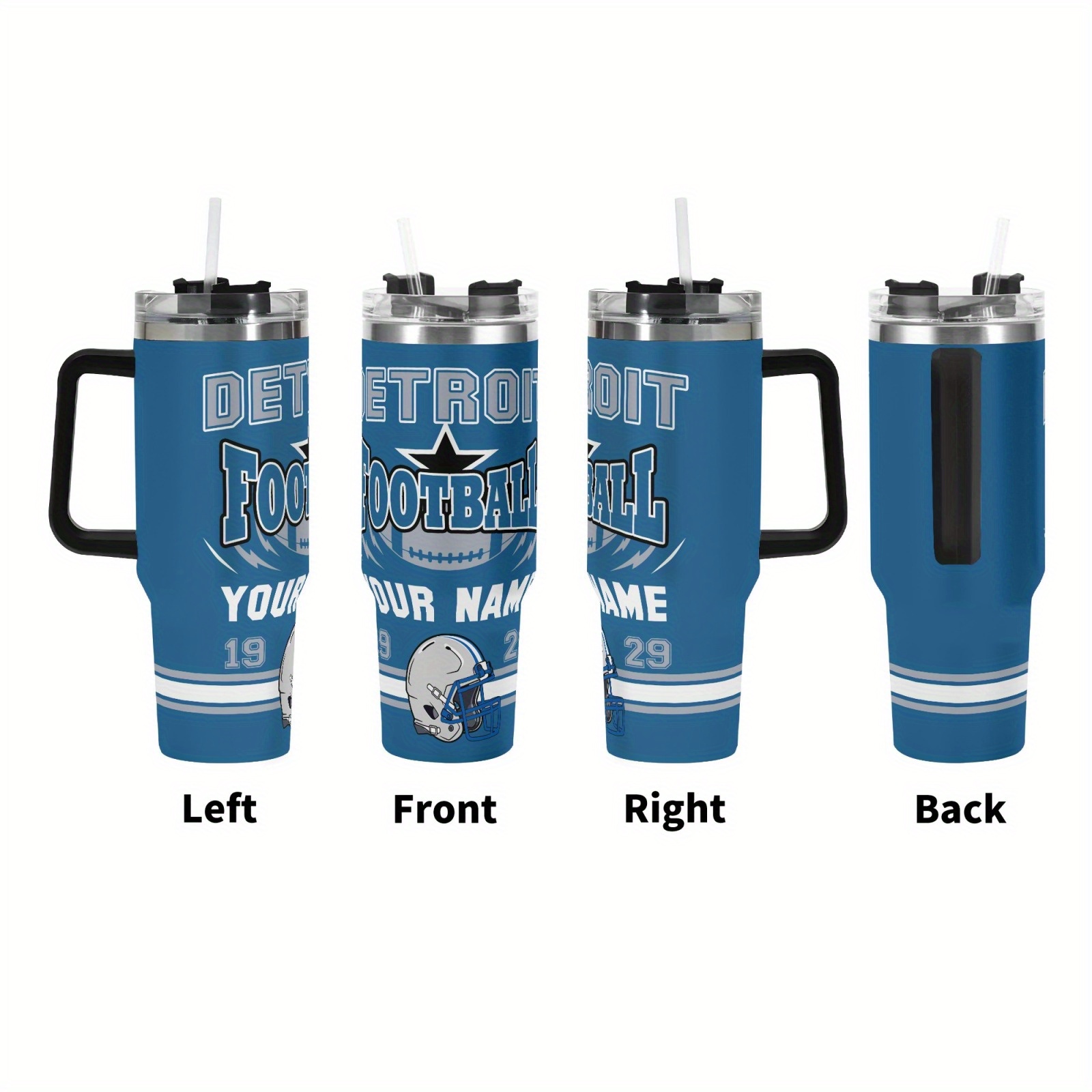 1  detroit football 40oz stainless steel tumbler with personalized name reusable multipurpose travel cup for coffee beverages ideal gift for   drink holder customizable cup durable drinkware sports drinkware 0