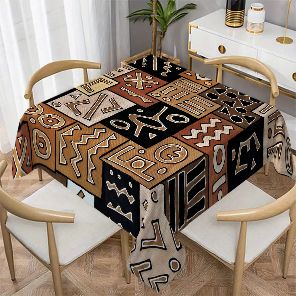 TEMU [1 stuks] Afrikaanse Etnische Stijl Symbool Gedrukte Tafelkleed Rechthoekig Tafelkleed, Tafelkleed Buitenfeest Tafelkleed Kleurrijk Tafelkleed