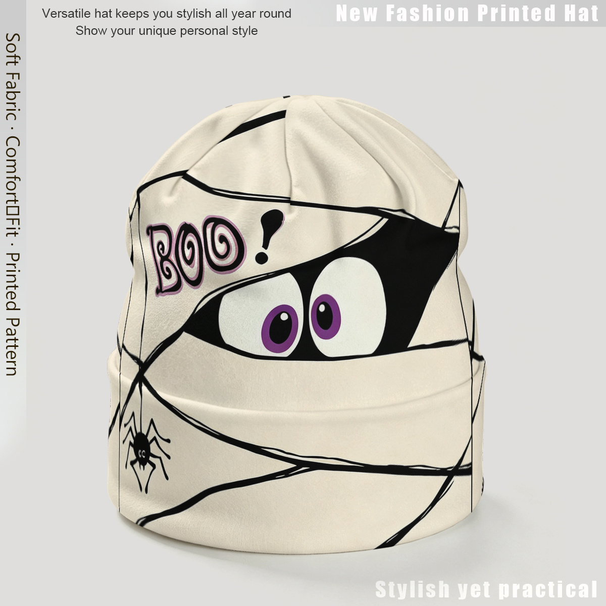 TEMU Chapeau Imprimé Bord Tendance Cool Motif Maman Araignée Cartoon Haut Élastique Doux Chaud Adapté aux Hommes Femmes Toute-tenue Chapeau Gonflé