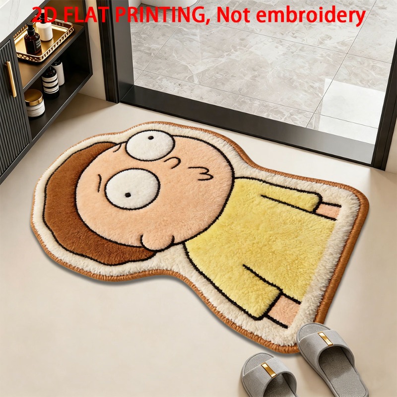 TEMU [2d Flat] Warner Authorized Morty Irregular-shaped Doormat, Suitable For Bedroom, Living Room, Garden, Kitchen, Bathroom, Anti-slip Mat, Room