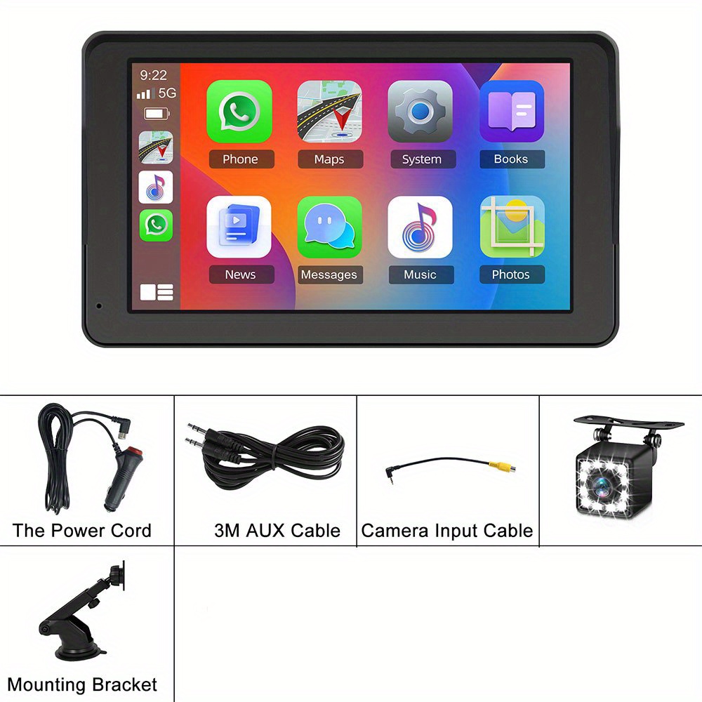 Image of 7-inch Screen For Car - Compatible With Portable Carplay & Auto With Backup Camera, Navigation, , Fits All Vehicles, Without Battery