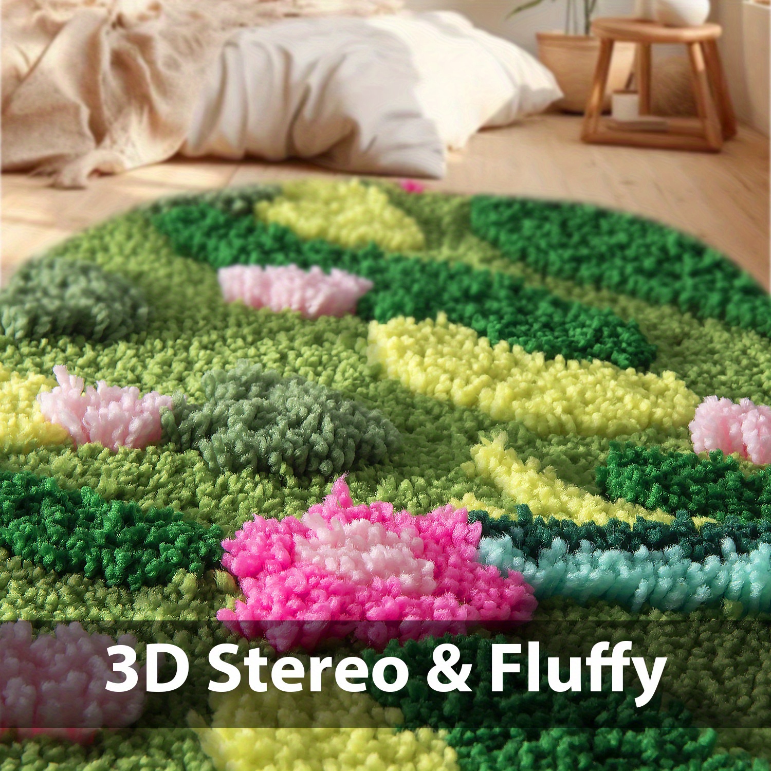   bathroom rugs bath mat non slip ultra soft absorbent aesthetic decor shaggy tufted flower long bath rugs for bathroom floor shower   washable dry Product details 2