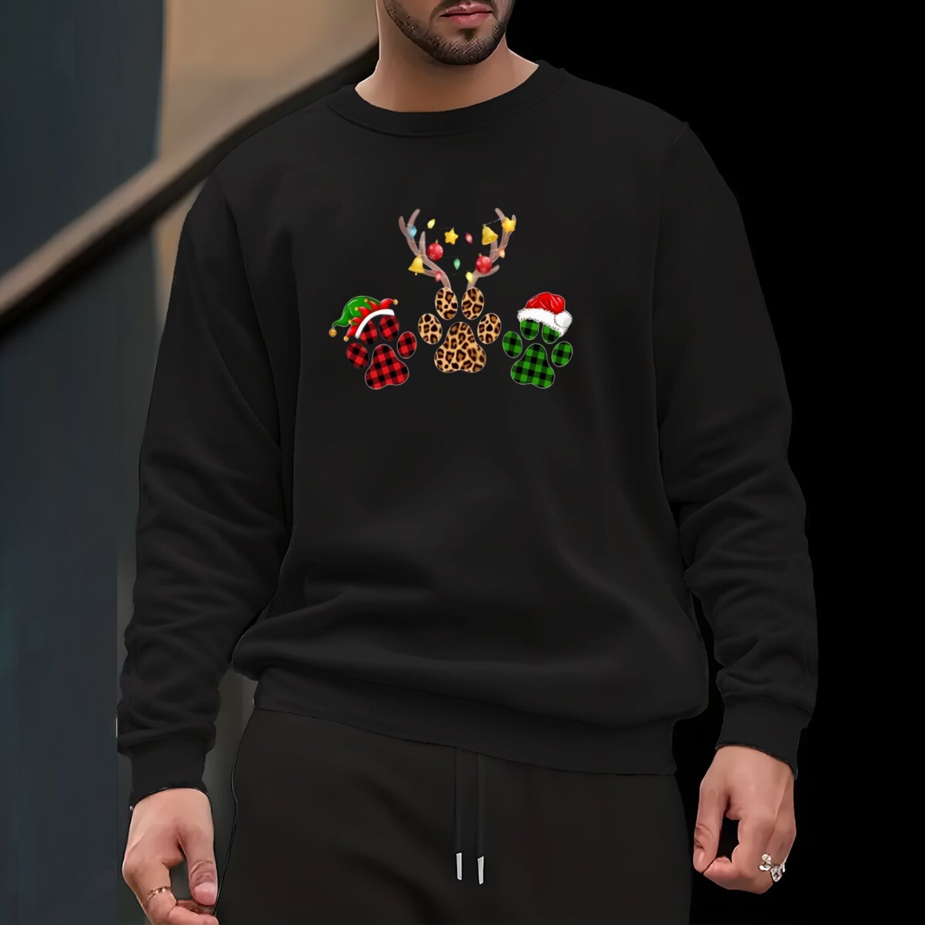 

Graphic Sweatshirt - 100% Polyester Slight , Regular Sweatshirt Printed Christmas Pattern, Top For - Polyester