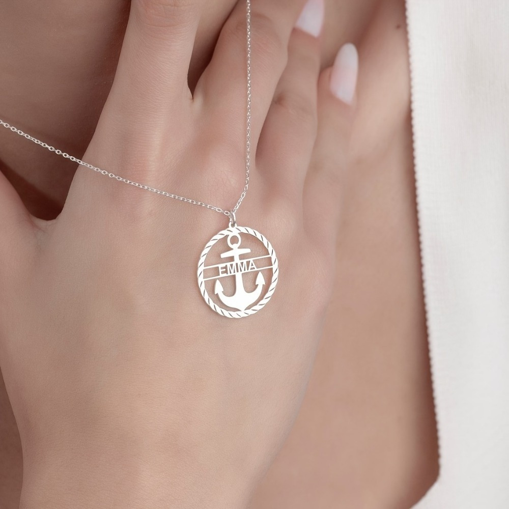 TEMU Custom Necklace Personalized Name Single Loop Round Cable Anchor Stainless Steel Necklace, Versatile Daily Wear Personalized Sailor Nameplate