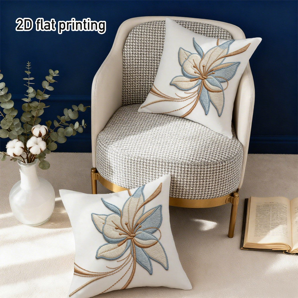 TEMU Fundas de cojín decorativas 2D de 2 piezas con bordado elegante de flores, estampados dúplex con exquisito diseño floral, ideales para de sofá,