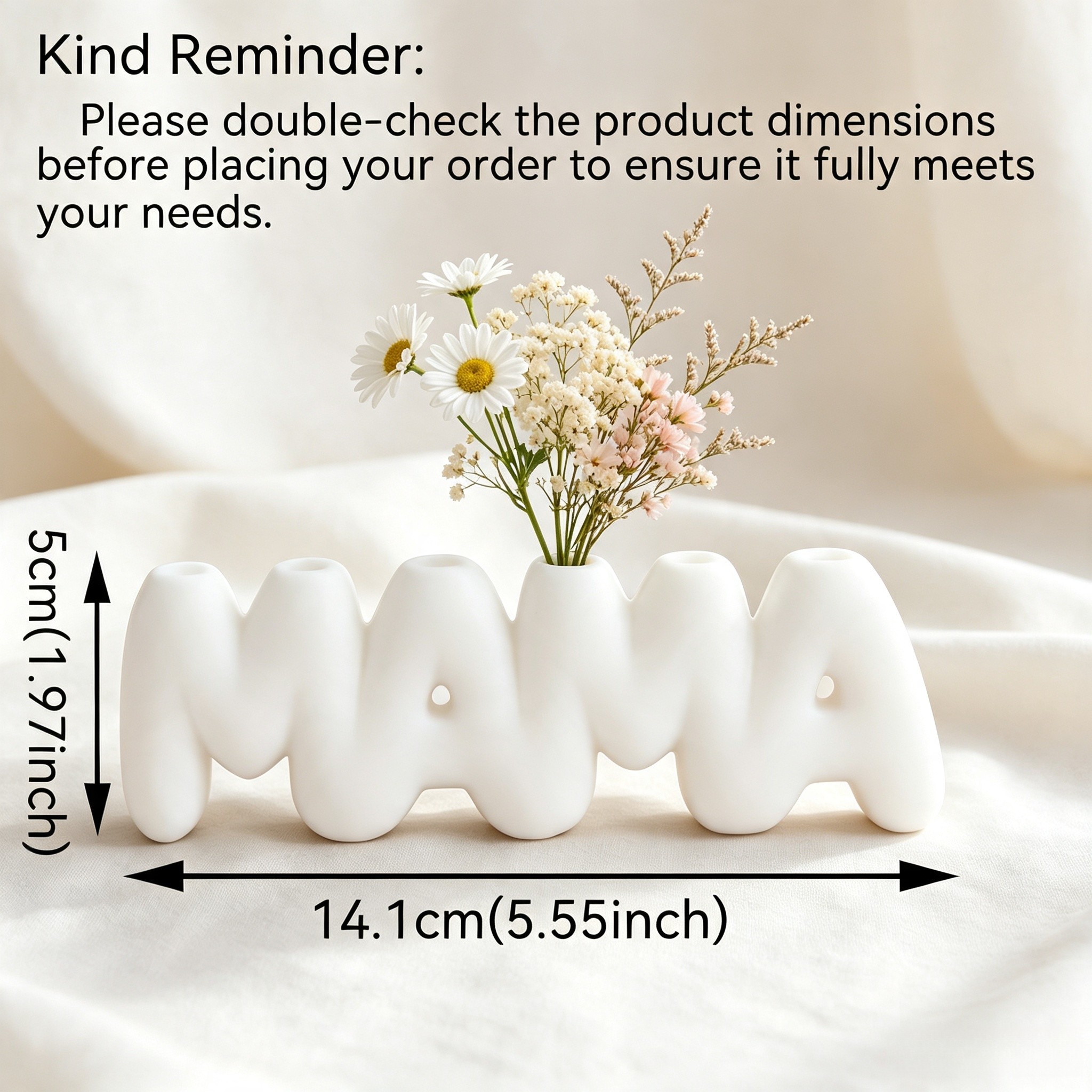 TEMU 'mama' Letter-shaped Vase, Material, Creative Mother's Day 6-hole Flower Arrangement Ornament, Ideal Gift For Mom, Desktop Decorative Piece,