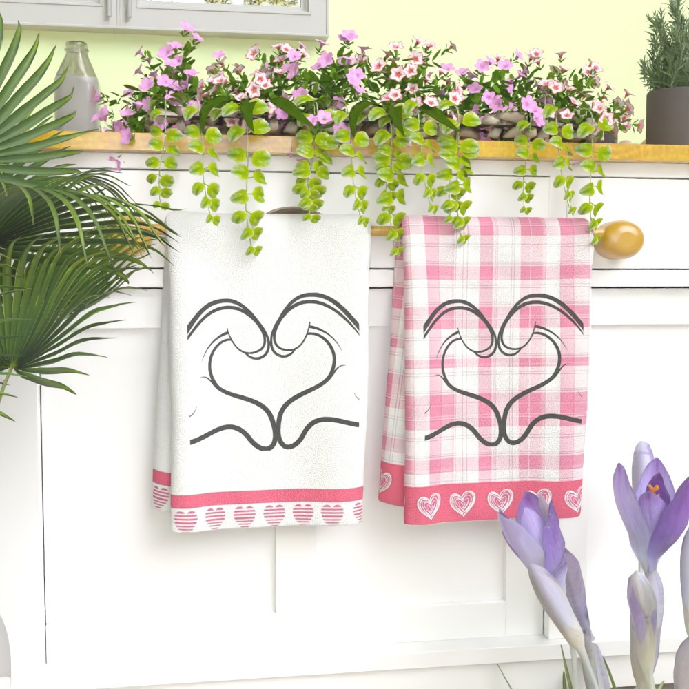 2pcs valentine s day heart-themed towels, 45.72x66.04cm, soft &   polyester,   checkered with  ,   for   use, machine washable - ideal for kitchens, bathrooms, offices details 2