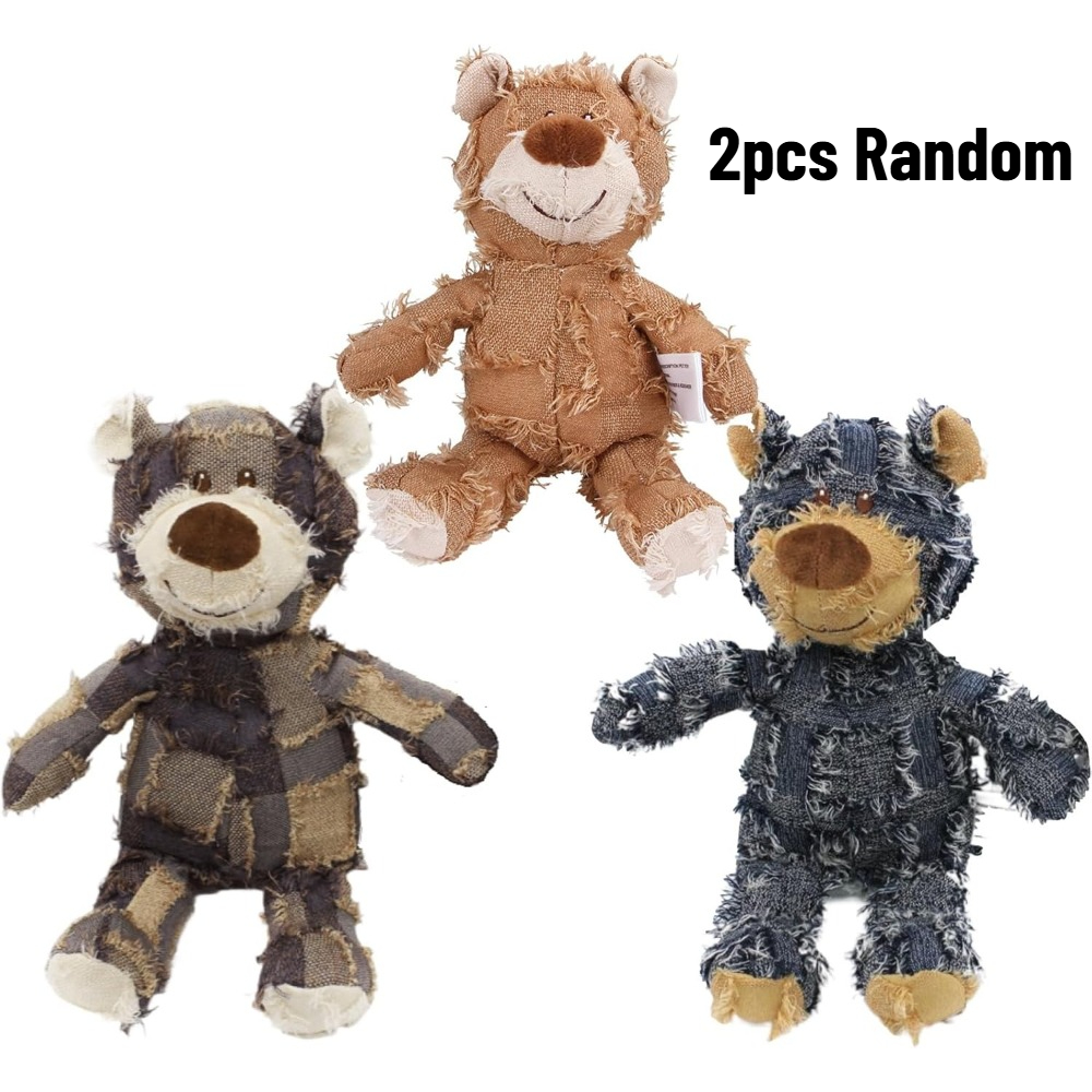 Image of Plush Bear Squeaky Dog Toy - 1/2pcs Random Pack, Dental Health Chew Toy For Small To Medium Breeds, For Puppy Teething, In Navy/oak Brown/purple