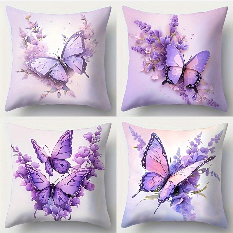 

4pcs Set Elegant & Lavender Throw Pillow Covers - , Zip Closure, Machine Washable - Living Room, Bedroom, And Hallway Decor