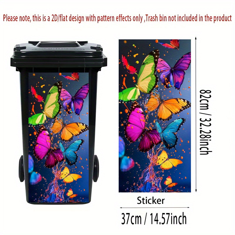 2d Flat Printing 1pc Trash Can Sticker 37×82cm Vibrant Theme Design Self-adhesive Wallpaper For Kitchen Bin Decoration, Suitable For Bins And Home Decor, 2d Flat