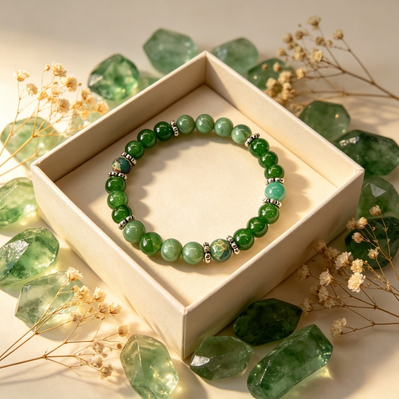 Green Flowery Chalcedony Wealth Bracelet, Gift for Confidence