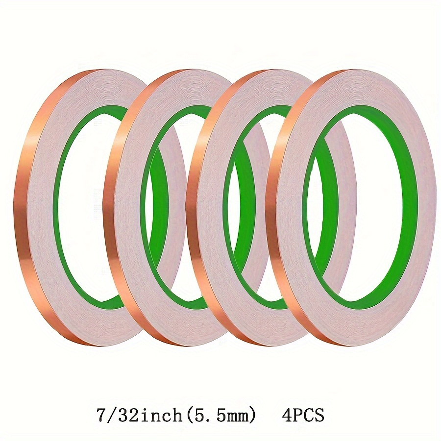 TEMU 2/4 Packs High Conductivity Copper Foil Tape, 1/4 Inch Double Sided Self-adhesive Emi Shielding Tape, For Stained Glass, Soldering, Electrical