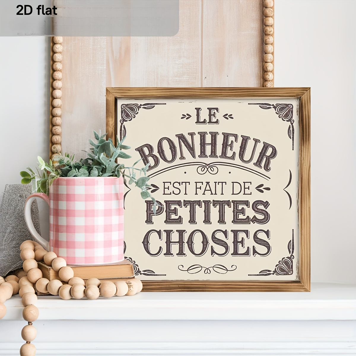 TEMU 2D Plat - Idéal cadeau pour les , impression 2D sur bois, 1 pièce, style française " vient des petites choses" - Panneau décoratif rétro pour