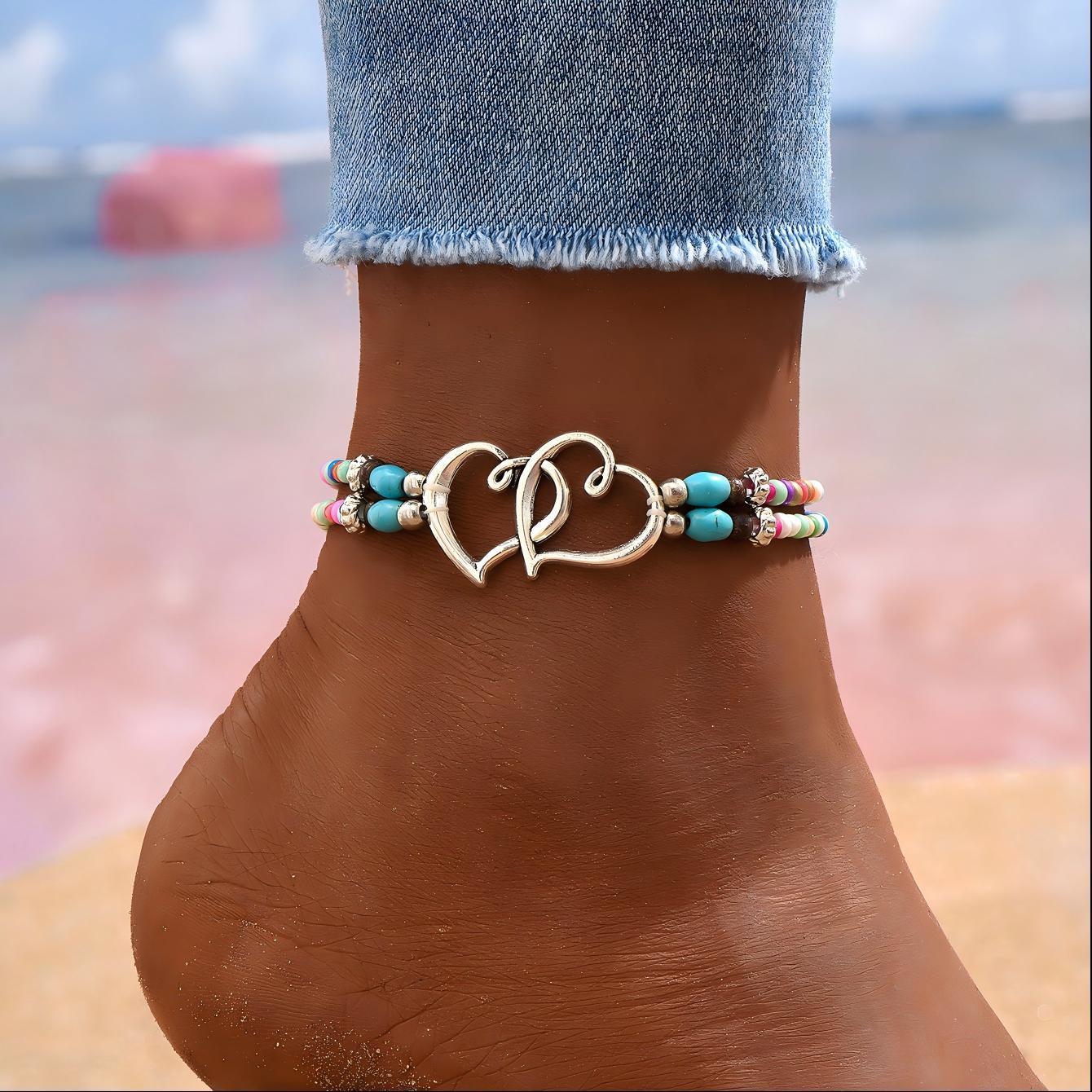 4pcs Boho Chic Beaded Anklet Set with Adjustable Elastic Cord