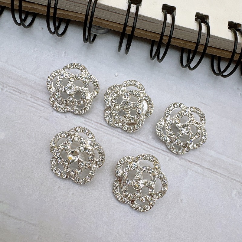 TEMU Silver-white Flower-shaped Rhinestone Hollow High-heeled Buttons For Women's Shirts, Wedding Dress Buttons, Fashion Button Decorations, Stylish