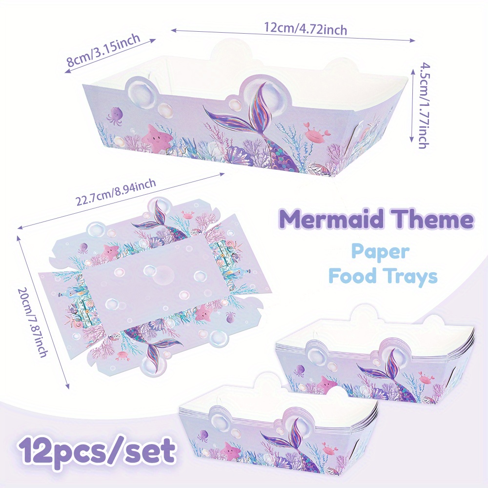E-shop 12 Stück Lila Meerjungfrauenschwanz-Muster Pommes-Snack-Papiertablett für Meerjungfrau-Themengeburtstagsparty, , Dessert- Süßigkeitenbox,