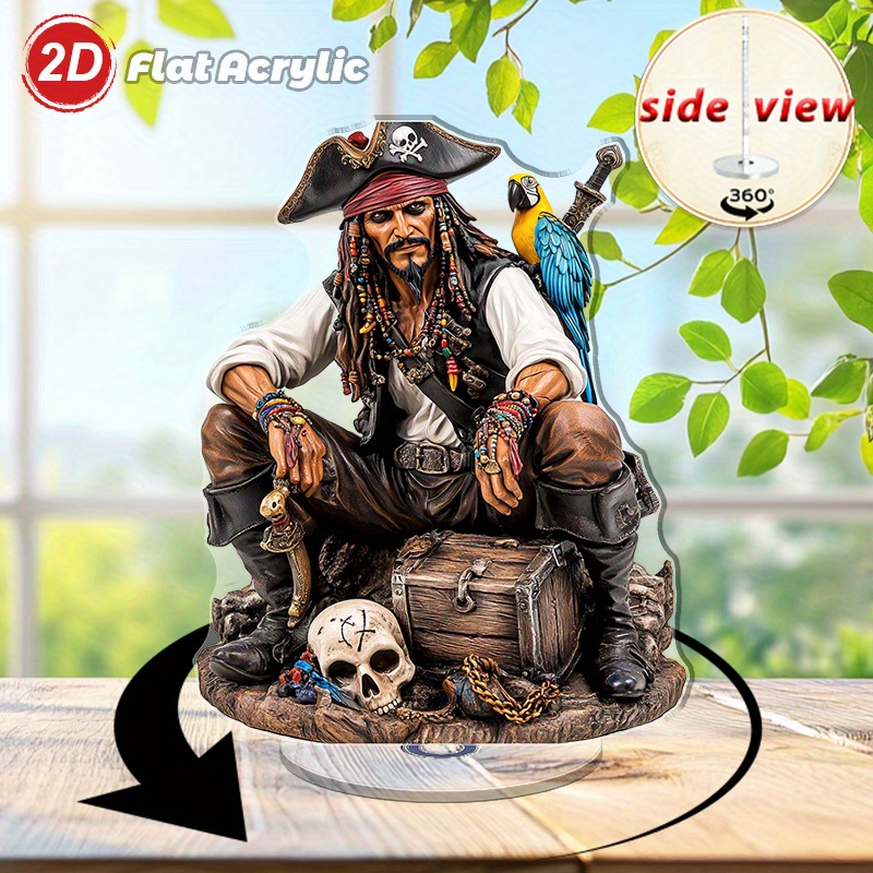 TEMU Decorazione da scrivania piatta 2D, 1 pezzo, , in acrilico, con design di pirata con dreadlocks e pappagallo , migliora l' dell'ufficio o serve
