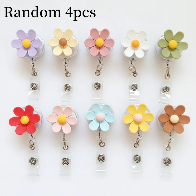 TEMU 2d Random 4pcs Resin Flower Retractable Nurse Badge Lanyard, Cute Floral Student Card Holder Lanyard