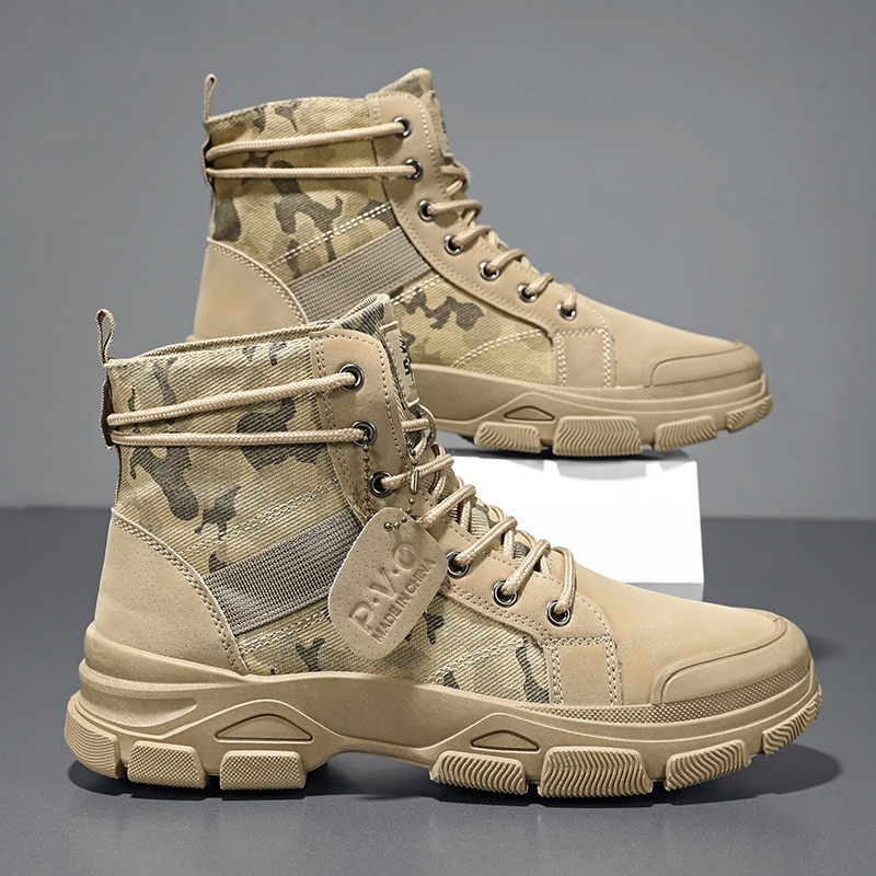     boots   mens   boots non slip pvc outsole beige camouflage   lace up closure pu fabric upper outdoor boots for hiking hunting everyday