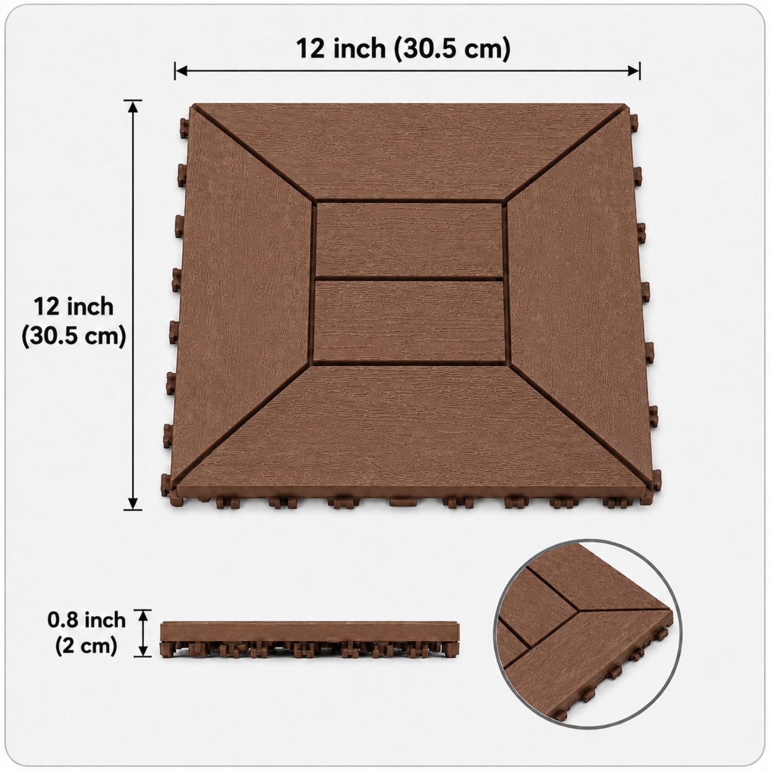 Image of 11/22/44pcs Portable Interlocking Deck Tiles, Wood-look Snap Patio Flooring Tiles, Outdoor Decking Tiles For Balcony, Porch, Garden, Backyard And Indoor Outdoor Use, Brown