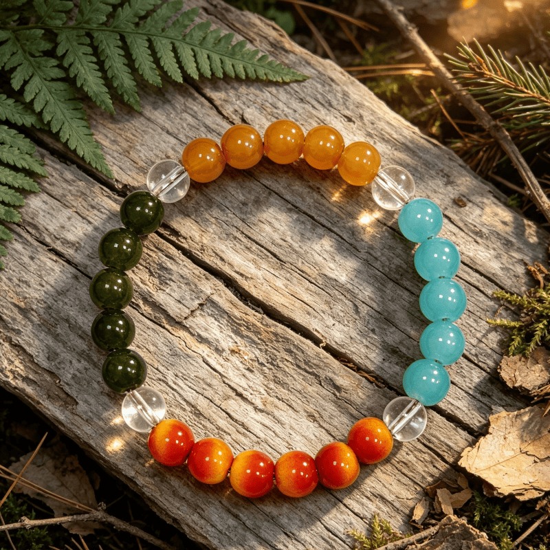Colorful Multi-Color Spliced Round Bead Stretch Bracelet