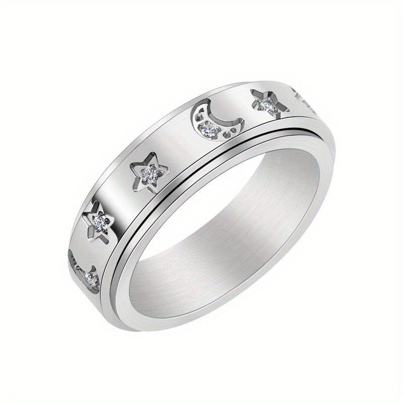 womens stainless steel rotatable ring with accented star moon design korean style luxury hip hop jewelry interlocking band for casual attire durable tarnish resistant   for women unusual rings for women Product details 10