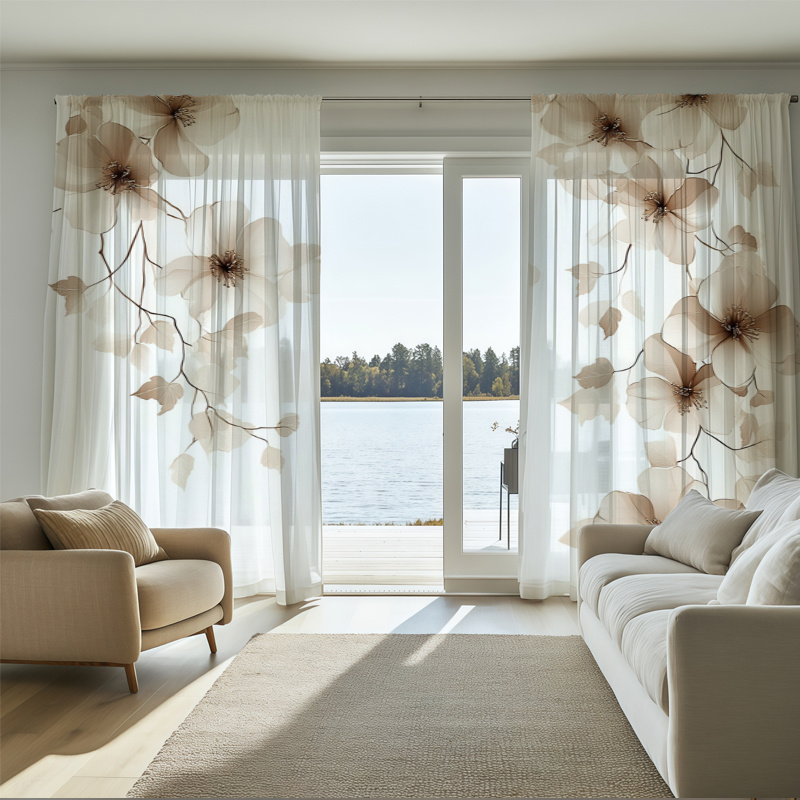 TEMU Tende 2D piatte - 2 pezzi, 2D, tende semi-trasparenti - , design stampato - Arredamento moderno per la casa e drappeggi artistici - Adatte a -