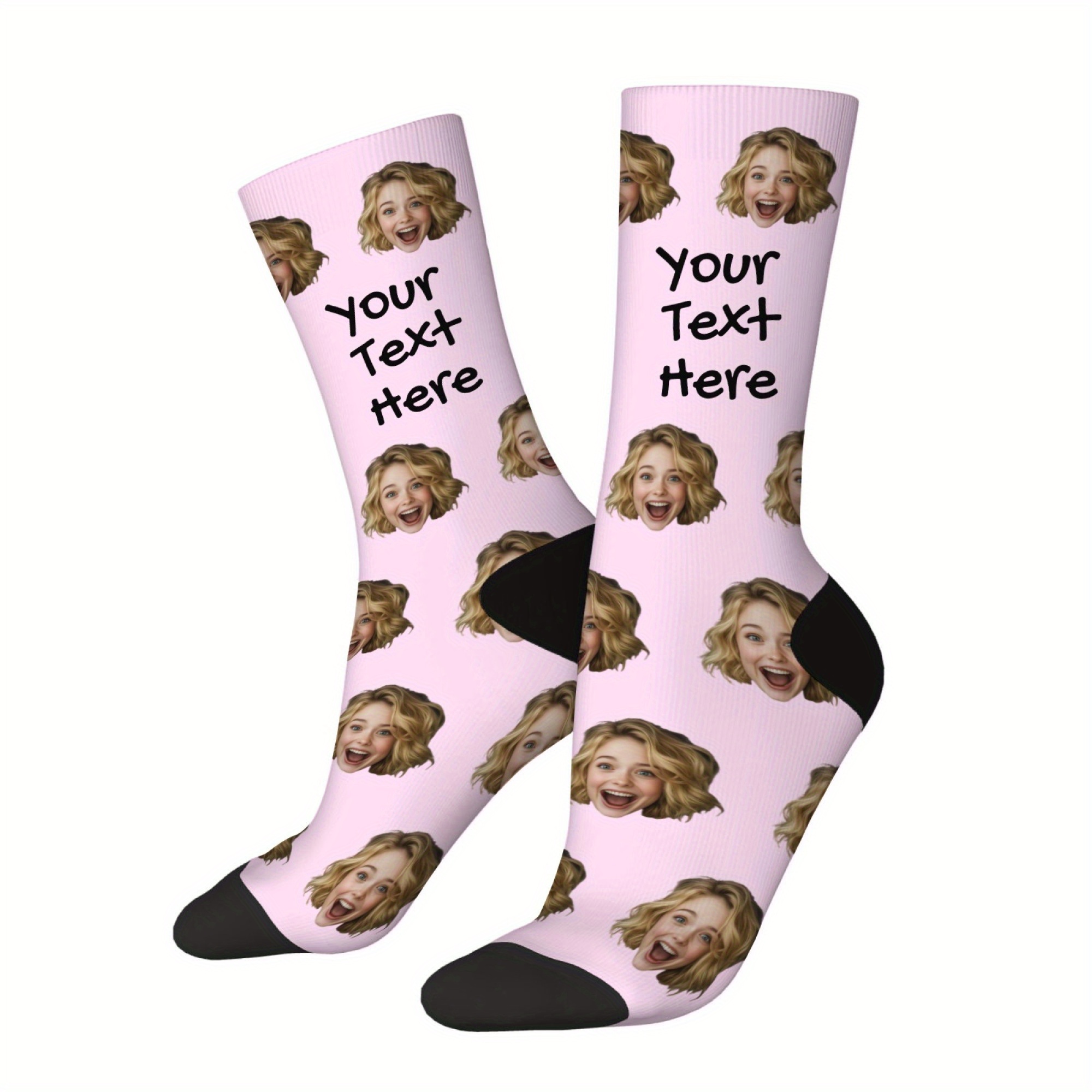 TEMU Custom Face Pattern Socks, Personalized Fun Photo Socks, Custom Text Socks, Spring/summer Trendy Novelty Unisex Party Gift Socks, Personalized