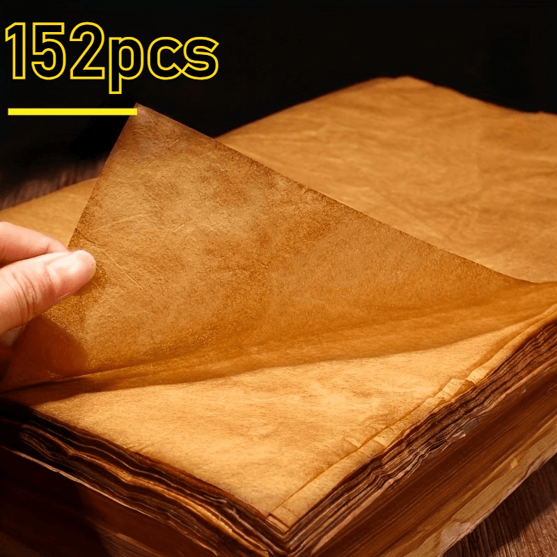 Image of 152 Sheets Of Bamboo Fiber Paper - Traditional Aging Cicada Wing Paper, Handcrafted Semi-transparent Paper For Calligraphy And Painting, Antique-style Diy Craft Paper For Art And Writing Enthusiasts.