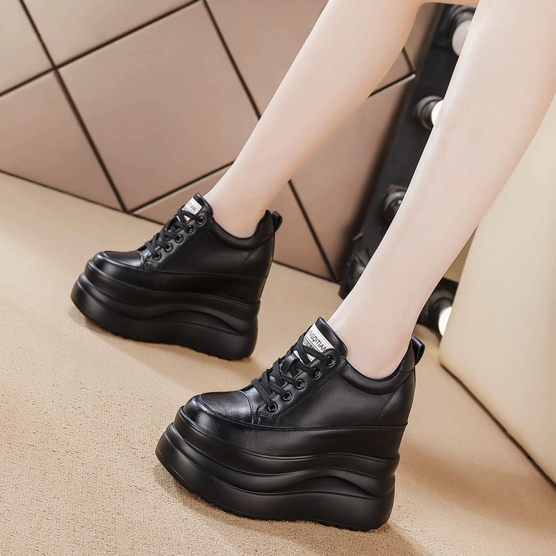 Image of Women's Lace- Top Hidden Height Platform Sneakers, Seasonal Spring Autumn Trendy Footwear, Thick Sole Casual Shoes, Weekend Urban Daily Wear, Women Shoes